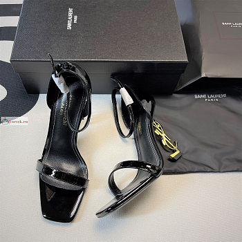 Ysl Opyum Sandals In Patent Black With Gold-tone Heels 110mm