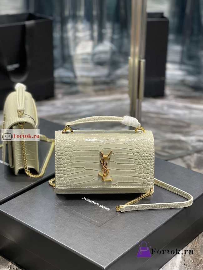 Ysl Sunset Wallet On Chain In Crocodile Leather White 533026 19x14x5.5cm - 1
