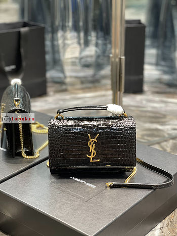 Ysl Sunset Wallet On Chain In Crocodile Leather Black 533026 19x14x5.5cm