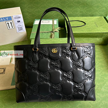 Gucci Medium GG Matelasse Leather Tote Black 631685 38x28x14cm