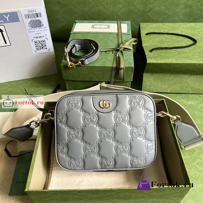Gucci GG Matelasse Leather Shoulder Bag Gray 702234 21.5x17x7.5cm - 1