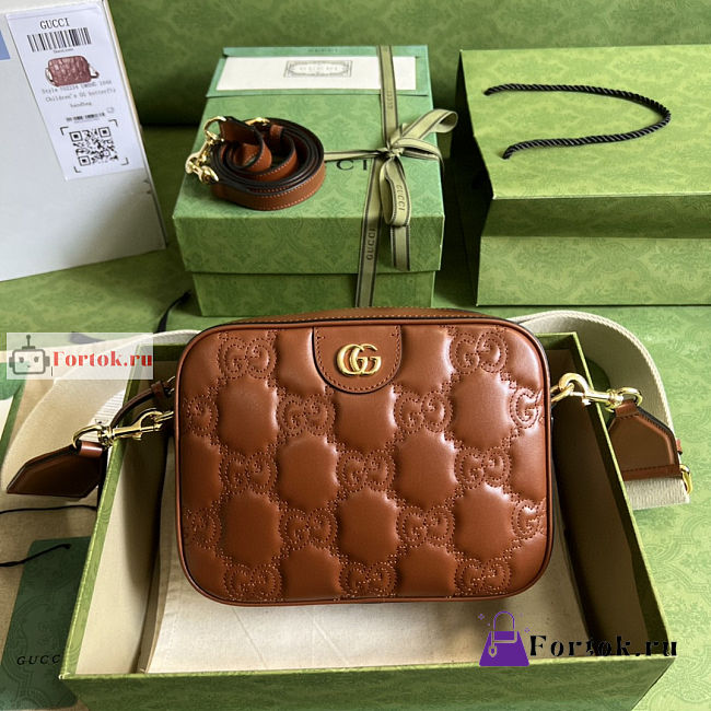 Gucci GG Matelasse Leather Shoulder Bag Brown 702234 21.5x17x7.5cm - 1