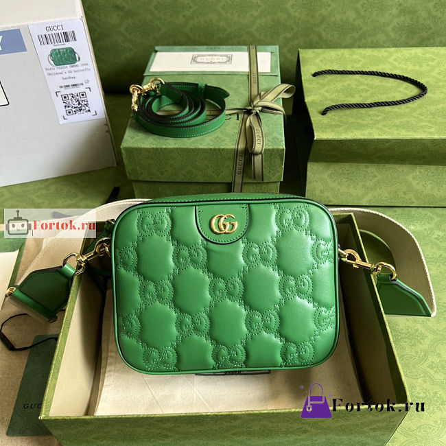 Gucci GG Matelasse Leather Shoulder Bag Green 702234 21.5x17x7.5cm - 1