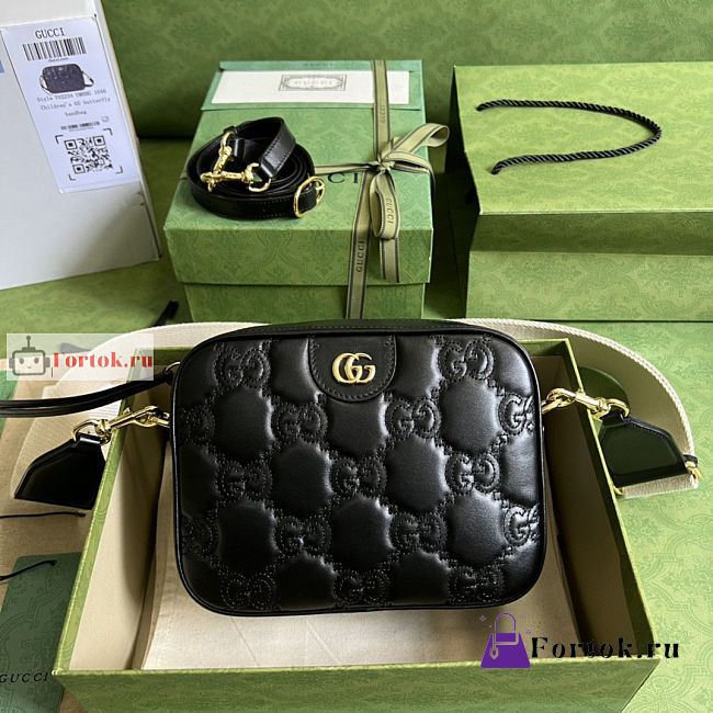 Gucci GG Matelasse Leather Shoulder Bag Black 702234 21.5x17x7.5cm - 1