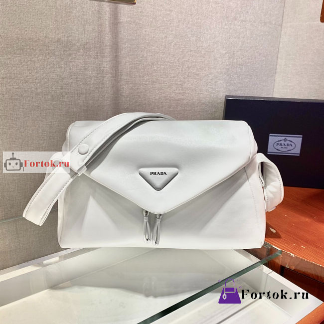 Prada Padded Nappa Leather Signaux Bag White 1BC165 33cm - 1