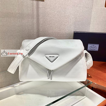 Prada Padded Nappa Leather Signaux Bag White 1BC165 33cm