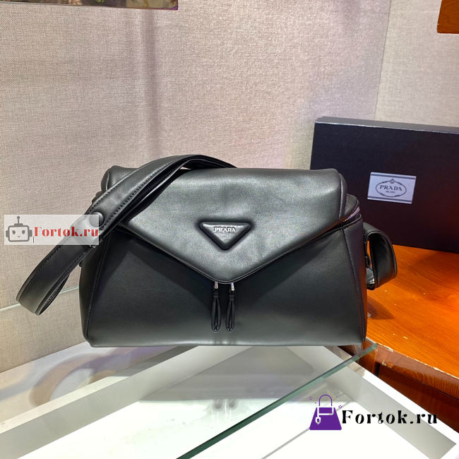 Prada Padded Nappa Leather Signaux Bag Black 1BC165 33cm - 1