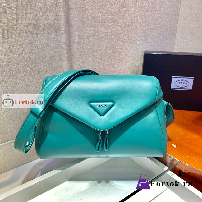 Prada Padded Nappa Leather Signaux Bag Peacock Blue 1BC165 33cm - 1