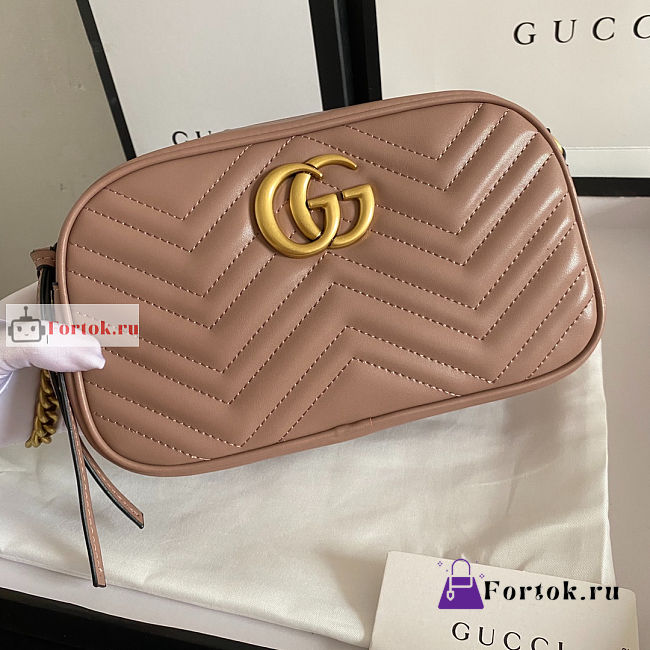 Gucci Small GG Marmont Matelasse Shoulder Bag Beige 447632 24x13x7cm - 1