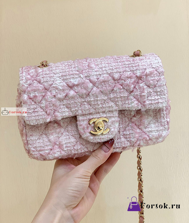 Chanel Mini Classic Flap Bag Tweed Pink A01116 20cm - 1