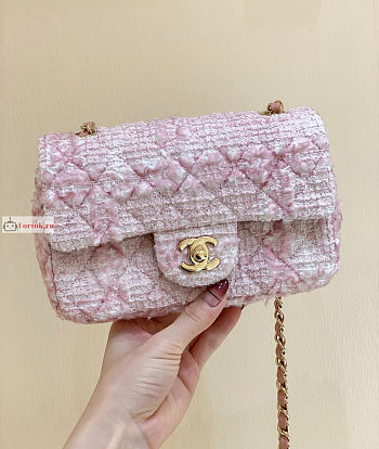 Chanel Mini Classic Flap Bag Tweed Pink A01116 20cm