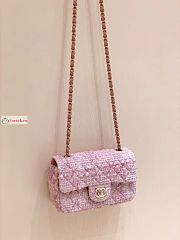 Chanel Mini Classic Flap Bag Tweed Pink A01116 20cm - 6