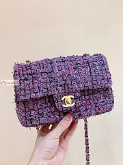 Chanel Mini Classic Flap Bag Tweed Purple A01116 20cm - 1