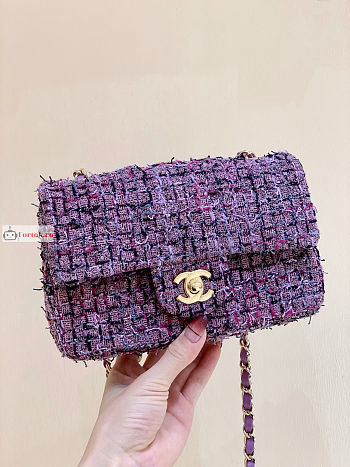 Chanel Mini Classic Flap Bag Tweed Purple A01116 20cm