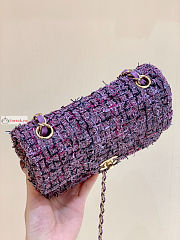 Chanel Mini Classic Flap Bag Tweed Purple A01116 20cm - 6