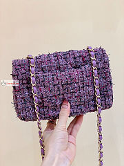 Chanel Mini Classic Flap Bag Tweed Purple A01116 20cm - 4
