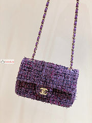 Chanel Mini Classic Flap Bag Tweed Purple A01116 20cm - 3
