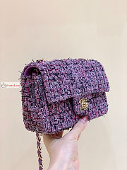 Chanel Mini Classic Flap Bag Tweed Purple A01116 20cm - 2
