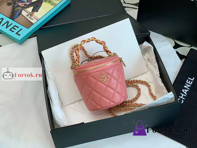 Chanel Vanity With Chain And Top Handle Coral Pink AP2873 10.5×11.5×10.5cm - 1