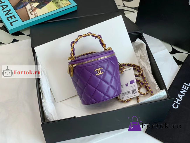 Chanel Vanity With Chain And Top Handle Purple AP2873 10.5×11.5×10.5cm - 1