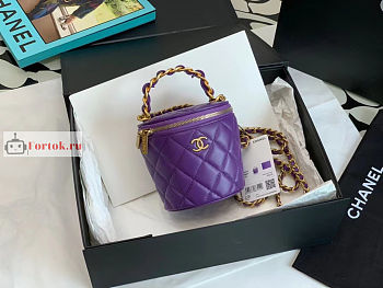 Chanel Vanity With Chain And Top Handle Purple AP2873 10.5×11.5×10.5cm