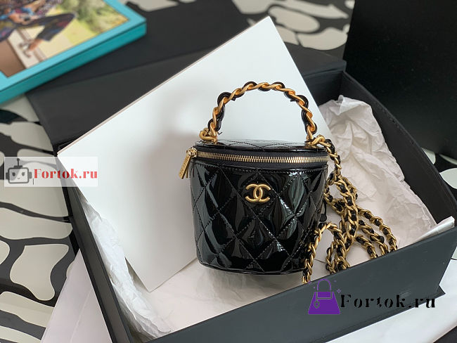 Chanel Vanity With Chain And Top Handle Patent Black AP2873 10.5×11.5×10.5cm - 1