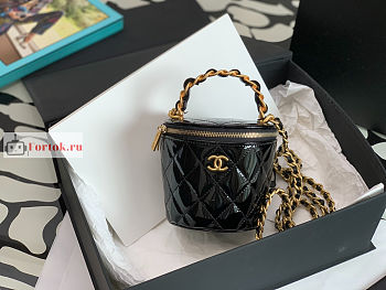 Chanel Vanity With Chain And Top Handle Patent Black AP2873 10.5×11.5×10.5cm