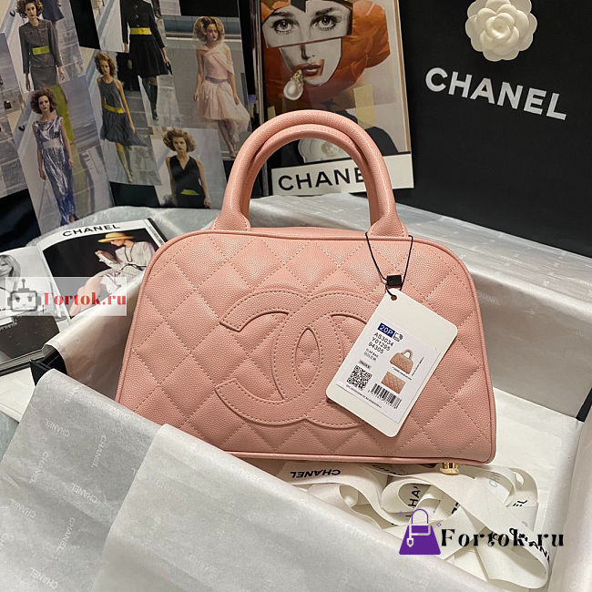Chanel Bowling Bag In Grained Leather Coral Pink 25x14x9cm  - 1