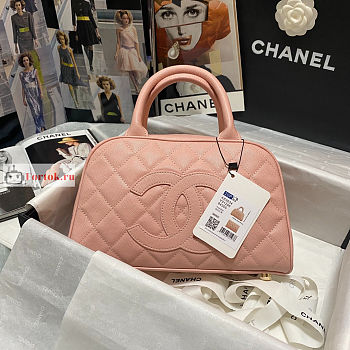 Chanel Bowling Bag In Grained Leather Coral Pink 25x14x9cm 