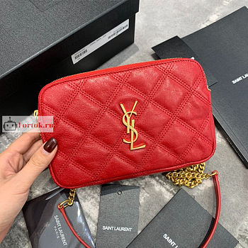 Ysl Becky Double-zip Pouch In Leather Red 6089411 19x11x5cm