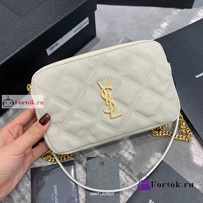 Ysl Becky Double-zip Pouch In Leather White 6089411 19x11x5cm - 1