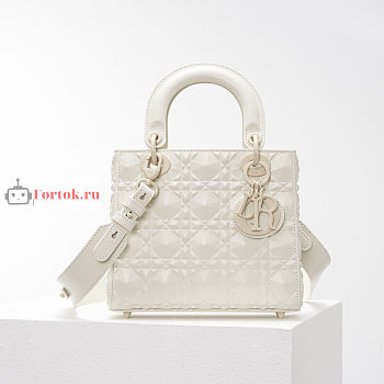 Dior Small Lady Abcdior Bag Diamond Motif White M0538 20cm