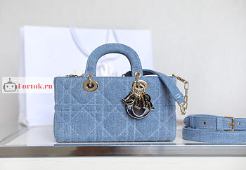 Dior Lady D-Joy Bag Denim Blue M0540 26x13.5x5cm