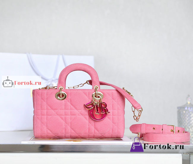 Dior Lady D-Joy Bag Denim Pink M0540 26x13.5x5cm - 1