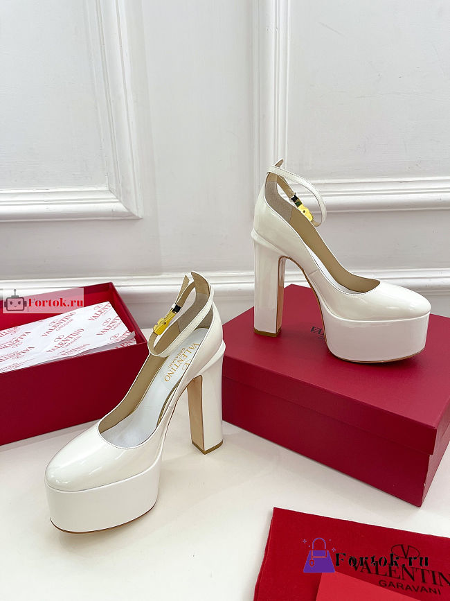 Valentino Tan-Go Patent Leather Platform Pump White - 1