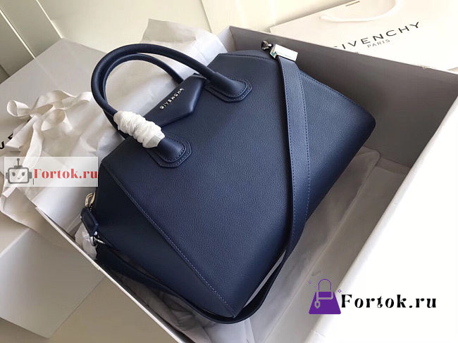 Givenchy Medium Antigona Bag In Grained Leather Navy Blue 34cm - 1