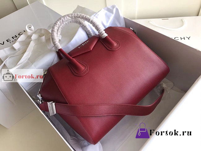 Givenchy Medium Antigona Bag In Grained Leather Burgundy 34cm - 1