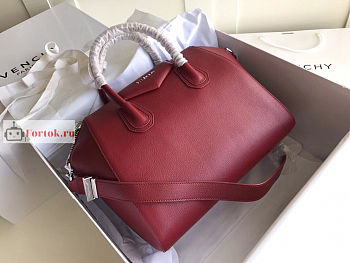 Givenchy Medium Antigona Bag In Grained Leather Burgundy 34cm