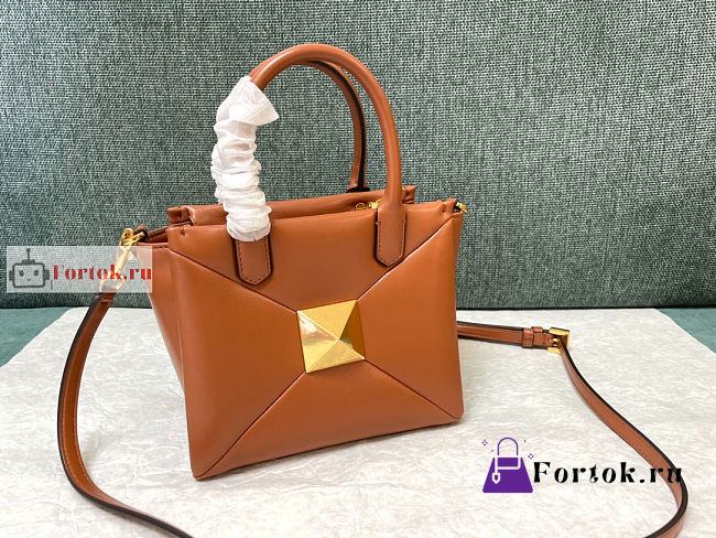 Valentino Small One Stud Nappa Handbag Brown 19x16x12cm - 1