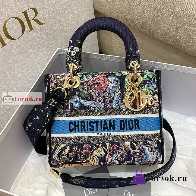 Dior Medium Lady D-Lite Bag D-Constellation Embroidery Blue M0565 24x20x11cm - 1