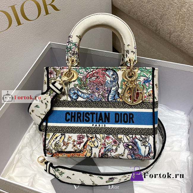 Dior Medium Lady D-Lite Bag D-Constellation Embroidery White M0565 24x20x11cm - 1