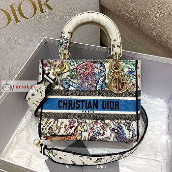 Dior Medium Lady D-Lite Bag D-Constellation Embroidery White M0565 24x20x11cm