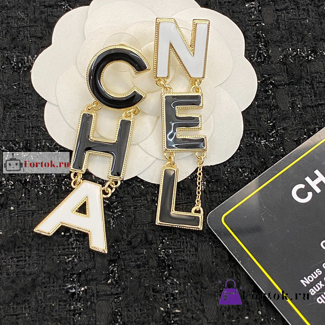 Chanel CHA-NEL Drop Earrings Black/White Gold Metal - 1