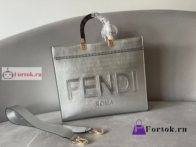 Fendi Medium Roma Sunshine Tote Leather Silver 35x31x17cm - 1
