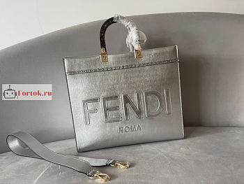 Fendi Medium Roma Sunshine Tote Leather Silver 35x31x17cm