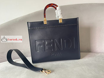 Fendi Medium Roma Sunshine Tote Leather Navy Blue 35x31x17cm