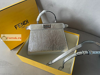 Fendi Small Peekaboo Leather Silver 27x9.5x21cm