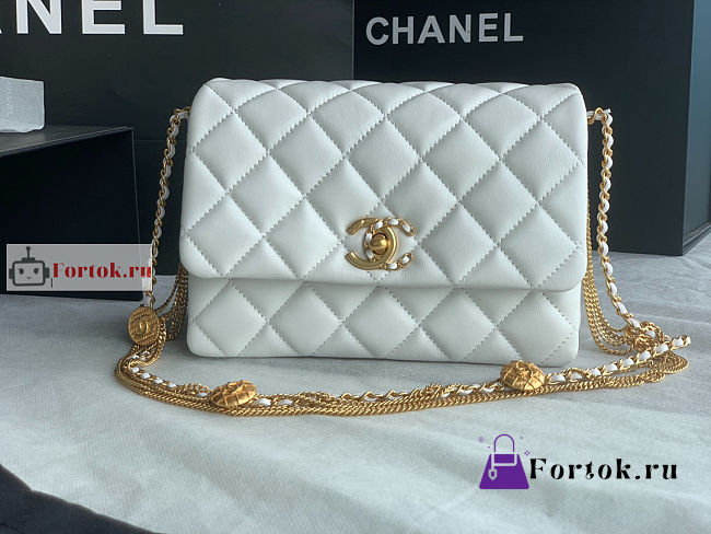 Chanel Mini Flap Bag In Lambskin Leather White AS3378 15x20x9cm - 1