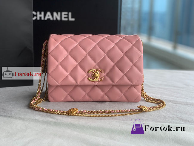 Chanel Mini Flap Bag In Lambskin Leather Pink AS3378 15x20x9cm - 1