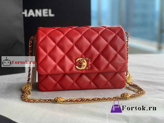 Chanel Mini Flap Bag In Lambskin Leather Red AS3378 15x20x9cm - 1